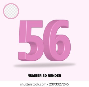 3D render number wiyh pink color glossy