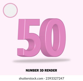 3D render number wiyh pink color glossy