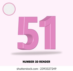 3D render number wiyh pink color glossy