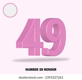 3D render number wiyh pink color glossy