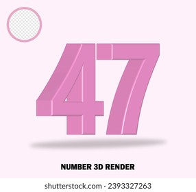 3D render number wiyh pink color glossy