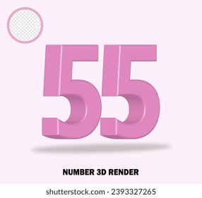 3D render number wiyh pink color glossy