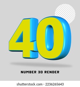 3D render number yellow light blue color