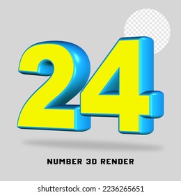 3D render number yellow light blue color