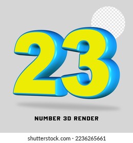 3D render number yellow light blue color