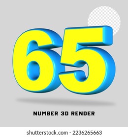 3D render number yellow light blue color