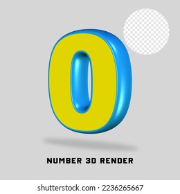 3D render number yellow light blue color