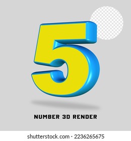 3D render number yellow light blue color