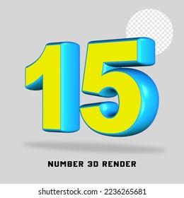 3D render number yellow light blue color