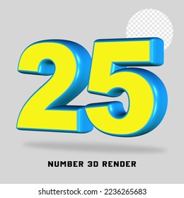 3D render number yellow light blue color
