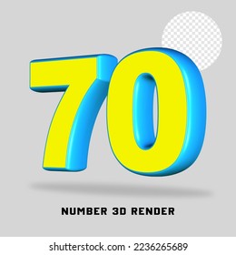 3D render number yellow light blue color