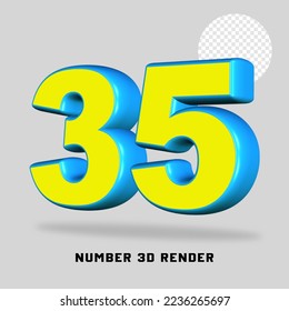 3D render number yellow light blue color