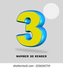 3D render number yellow light blue color