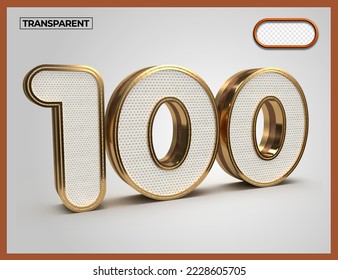 3D Render numbers number 100 gold transparent