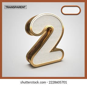 3D Render numbers number 2 gold transparent