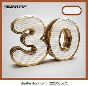 3D Render numbers number 30 gold transparent