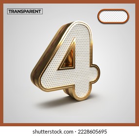 3D Número de representación 4 oro transparente