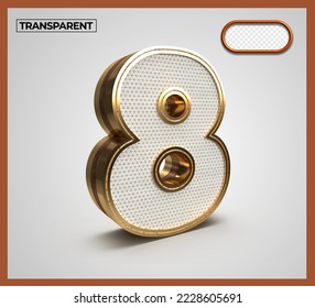 3D Render numbers number 8 gold transparent