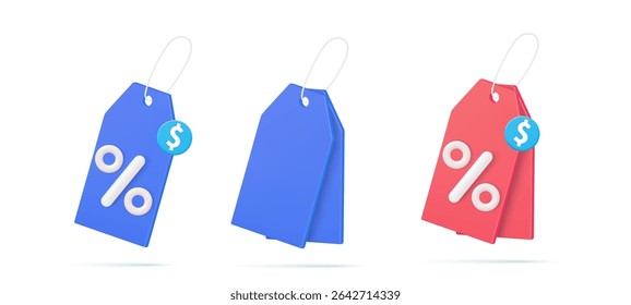 3d render online shopping tag price with percentage sign. Shopping Discount offer icon, symbol. Price tag, gift tag, For profitable purchases. Vector illustration