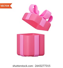 3d render open gifts box isolated on white background. Holiday decoration presents. Festive gift surprise. Realistic icon for birthday or wedding banners. Vector illustration.