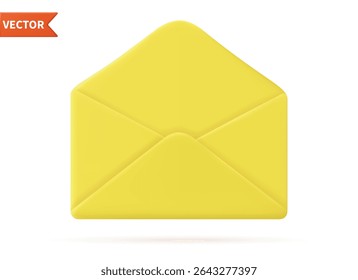 3d Render open mail envelope icon isolated on white background. new read email notification. Vector illustration
