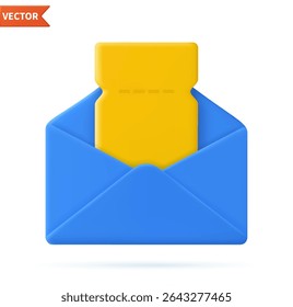 3d Render open mail Envelope with empty coupons icon isolated on white background. Purchase concept with promotional offer and bonus, voucher. Vector illustration