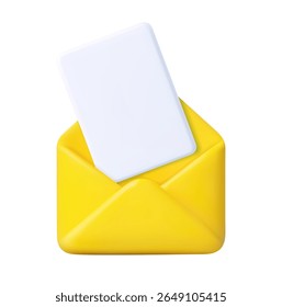 3d Render open mail Envelope with fly paper documents icon isolated on white background. . Read online message. Realistic symbol communication. Business news and invitations. Vector illustration