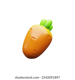 3d render orange carrot. Three dimensional vector illustration of harvest. Vegetarian vitamin raw root. Fresh plant ingredient in cartoon style. Health agriculture antioxidant food with carotene