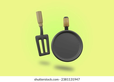 3d render pan and spatula illustration