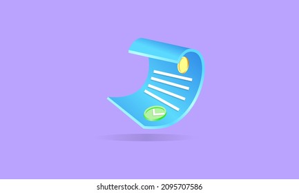 3d render of paper bill transaction receipt online payment icon