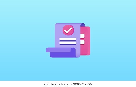 3d render of paper bill transaction receipt online payment icon