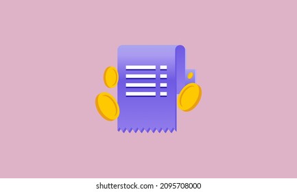 3d render of paper bill transaction receipt online payment icon