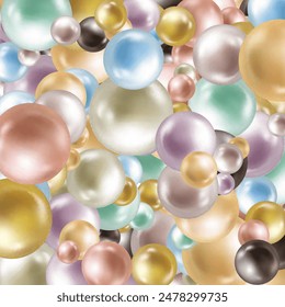 3d render, pastel candy balls, abstract background, pearls, beads assortment. Color background.