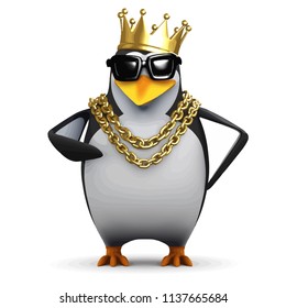 3d render of a penguin wearing a gold crown