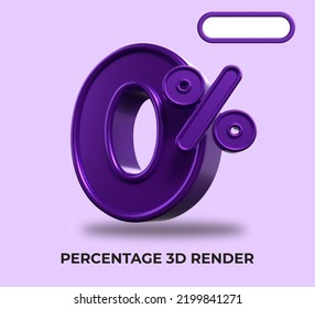 3D Porcentaje de representación 0% para el progreso del proceso de descuento color púrpura