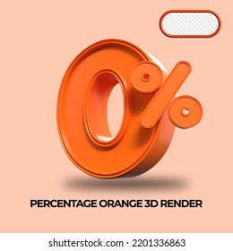 3D Render percentage number 0% for discount process progress Orange color