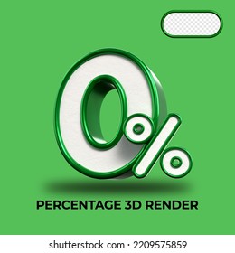 3D Porcentaje de representación 0% para el progreso del proceso de descuento Colores verdes y blancos