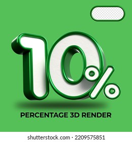 3D Porcentaje de representación 10% para el progreso del proceso de descuento Colores verdes y blancos