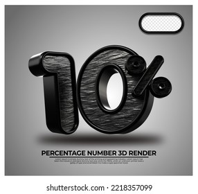 3D Render percentage number 10% for discount process progress black Metalic color