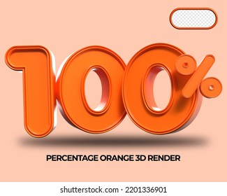 3D Render percentage number 100% for discount process progress Orange color