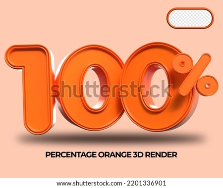 3D Render percentage number 100% for discount process progress Orange color