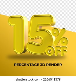 3D Render Percentage Number 15% Yellow Color For Sale Discount, Sale Product, Transparent, PNG