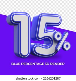 3D Porcentaje de representación 15% Color azul para la venta descuento, producto de venta, informe, progreso, transparente, PNG