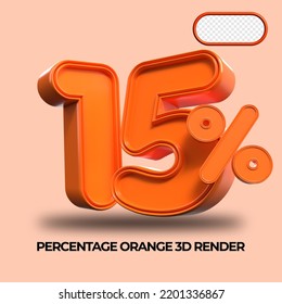 3D Render percentage number 15% for discount process progress Orange color