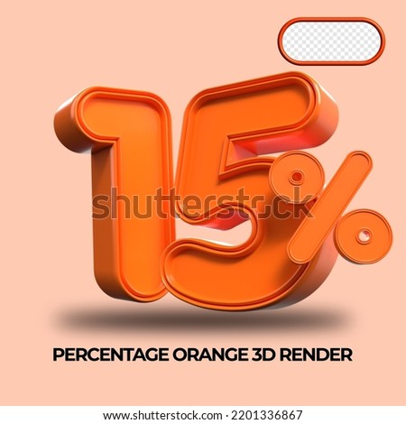 3D Render percentage number 15% for discount process progress Orange color