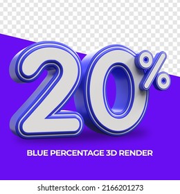 3D Render Percentage number 20% Blue color for sale discount, sale product, report, progress, transparent, PNG