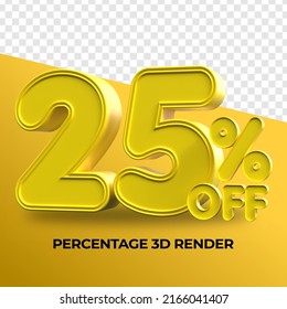 3D Render Percentage Number 25% Yellow Color For Sale Discount, Sale Product, Transparent, PNG