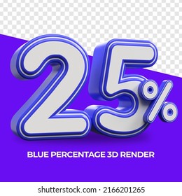 3D Render Percentage number 25% Blue color for sale discount, sale product, report, progress, transparent, PNG