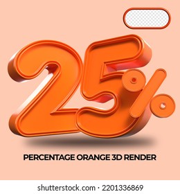 3D Render percentage number 25% for discount process progress Orange color