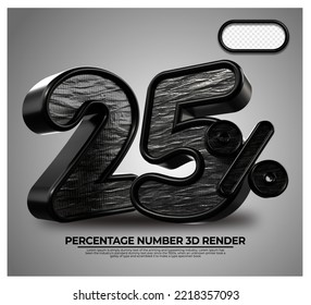 3D Render percentage number 25% for discount process progress black Metalic color